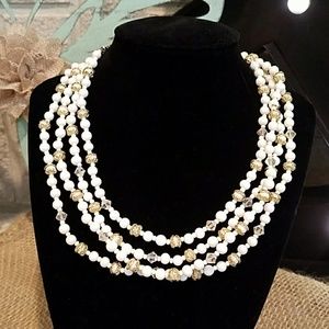 VINTAGE Japanese Milk Bead ArtDeco 4-Strand Choker